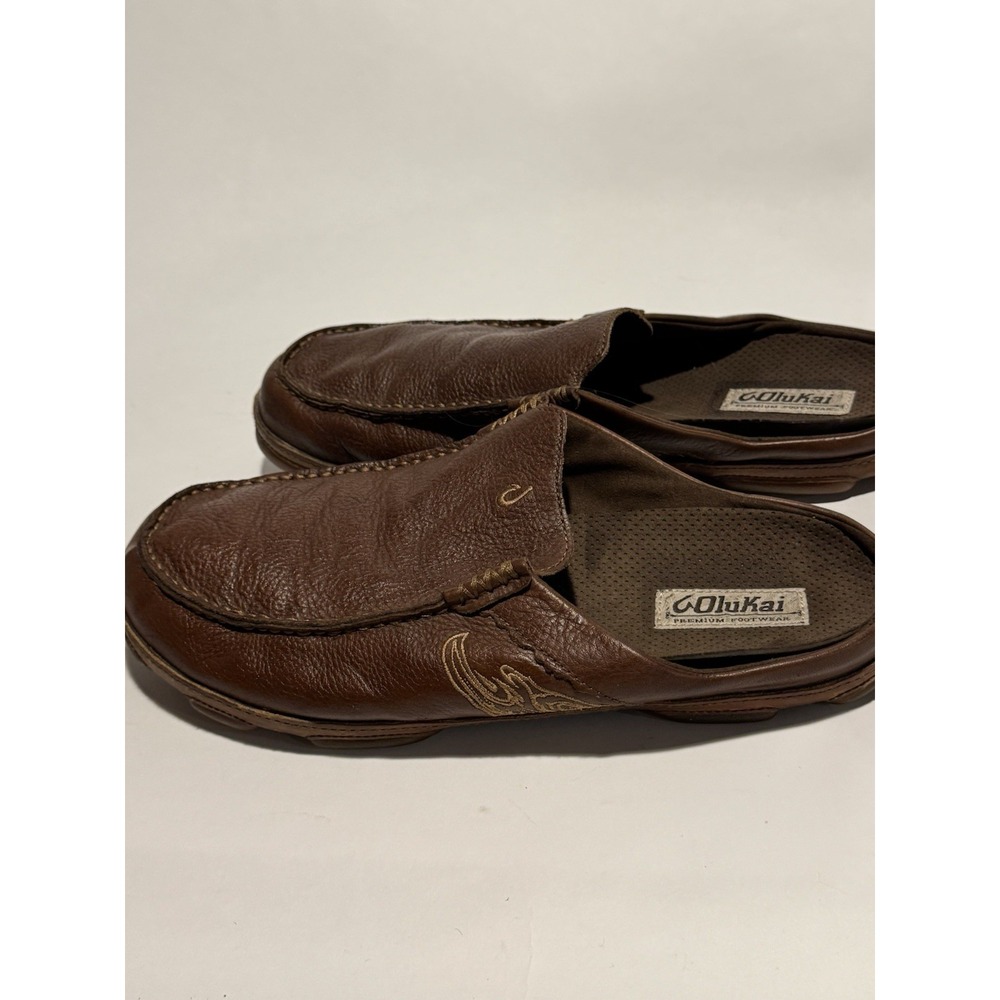 Olukai Kono Mens Size 12 Russet Brown Leather Slip-On Mule Shoes Comfort